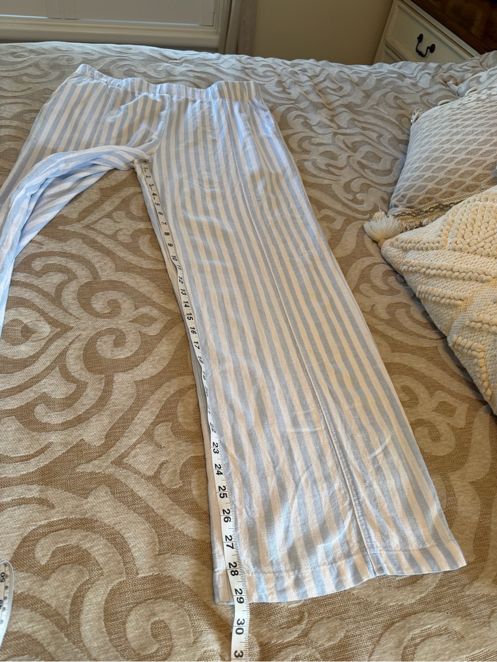 Coastal Comfort Blue White Striped Linen Blend Wide Leg Pants M - Picture 4 of 14